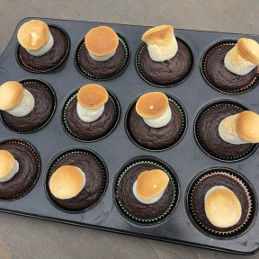 Toasted marshmallows on S'mores cupcakes