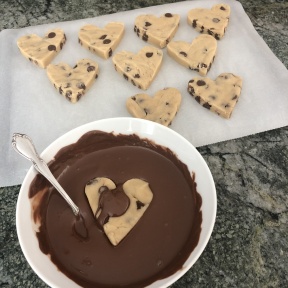 Ready to Dip Cookie Dough Hearts in Chocolate