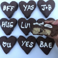Gluten-free Chocolate Covered Cookie Dough Hearts with love notes