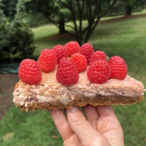 Slice of gluten-free Raspberry Cheesecake