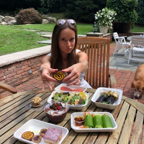 Jackie eating food from Catch A Healthy Habit Cafe in Fairfield