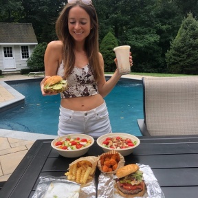 Jackie eating from Press Burger in New Canaan