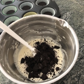 Making gluten-free Mini Creme Cookie Cheesecakes