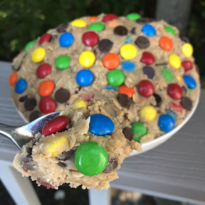 Bite of gluten-free Monster Cookie Dough Dip