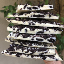 Stack of gluten-free Cookies & Cream Bark