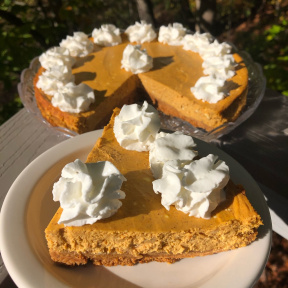 Slice of gluten-free dairy-free Pumpkin Cheesecake