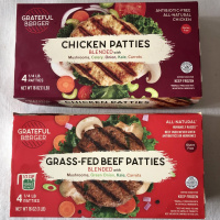 Gluten-free chicken and beef patties by Grateful Burger