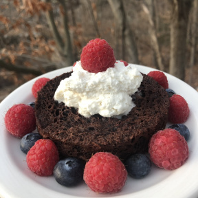 Three Ingredient Chocolate Mug Cake with berries