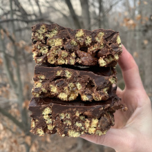 Stack of Making Chocolate Peanut Butter Cereal Bars