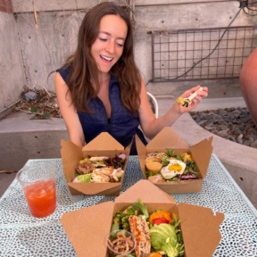 Jackie eating lunch at La Finca Bowls