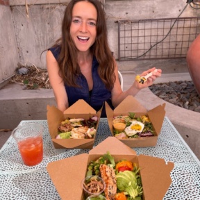 Jackie eating lunch at La Finca Bowls in New Mexico