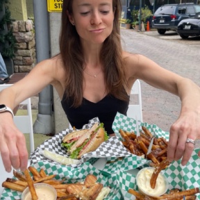 Jackie eating at The Salted Fry