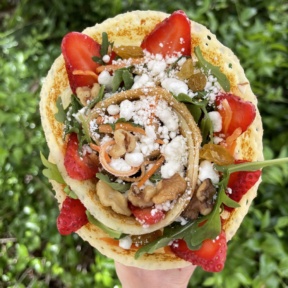 Gluten-free strawberry walnut goat cheese crepe from Stephanie's Crepes