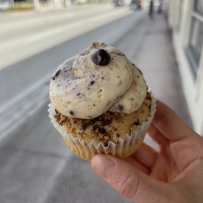 Gluten-free chocolate chip cookie cupcake from Dora's Bakery and Bistro