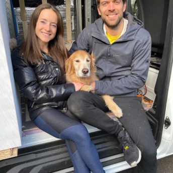 Jackie and Brendan in the sprinter van