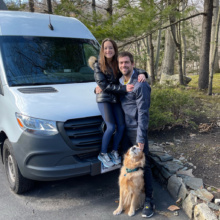 Jackie and Brendan with the sprinter van in Connecticut
