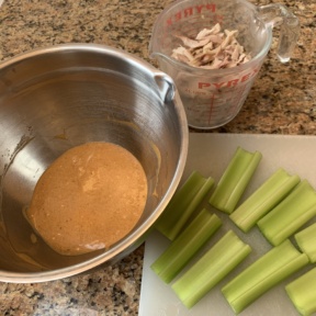 Making Buffalo Chicken Celery Boats