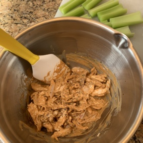 Making gluten-free Buffalo Chicken Celery Boats