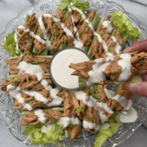 Ready to eat gluten-free Buffalo Chicken Celery Boats