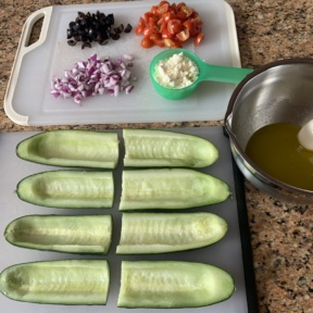 Making gluten-free Greek Cucumber Boats