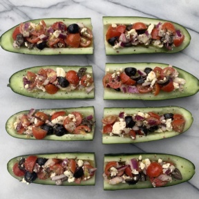 Gluten-free Greek Cucumber Boats with feta cheese