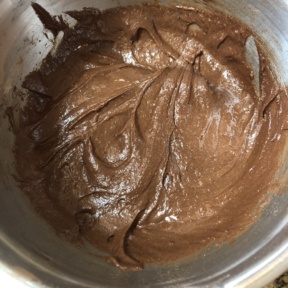Making brownie batter for Cosmic Brownies