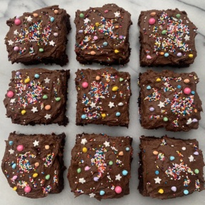 Gluten-free Cosmic Brownies with rainbow sprinkles