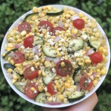 Corn Tomato Cucumber Salad with lime juice