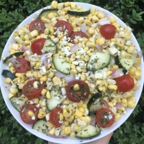 Corn Tomato Cucumber Salad with feta cheese