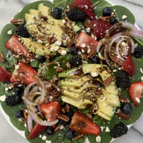 Gluten-free Berry Spinach Salad with Balsamic Vinaigrette and feta cheese