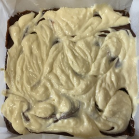 Cheesecake Marbled Brownies ready for the oven