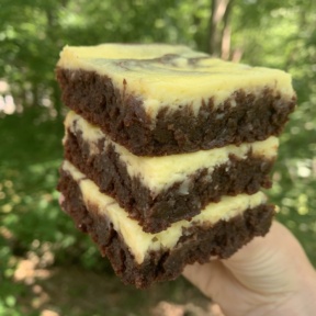 Three gluten-free Cheesecake Marbled Brownies