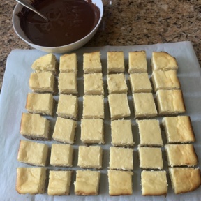 Making gluten-free Chocolate Dipped Cheesecake Bites