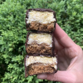 Stack of Chocolate Dipped Cheesecake Bites