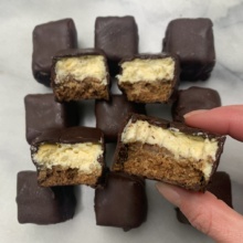 Gluten-free Chocolate Dipped Cheesecake Bites