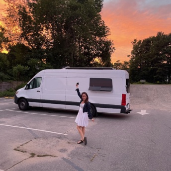 Jackie and the van in Kittery Maine