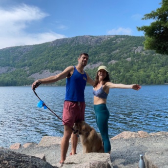 Jackie and Brendan hiking on Jordan Pond Path