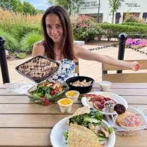 Jackie eating dessert from Twist Bakery Cafe