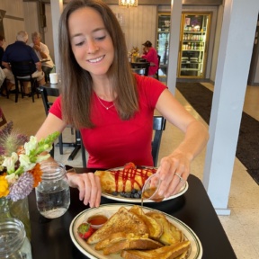 Jackie eating brunch at For The Love Of Food & Drink