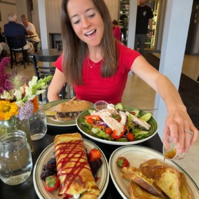 Jackie eating at For The Love Of Food & Drink in Maine