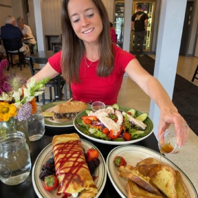 Jackie eating at For The Love Of Food & Drink in Wells, Maine