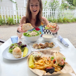 Jackie eating at Brix + Brine in Maine