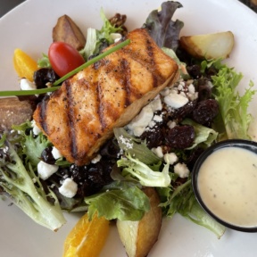 Gluten-free grilled salmon salad from Wicked Restaurant