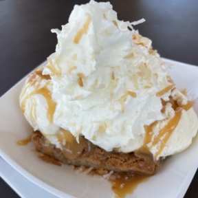 Gluten-free macadamia nut blondie sundae from Wicked Restaurant