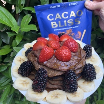 Three ingredient chocolate pancakes with Cacao Bliss