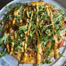 Gluten-free cheeseburger pizza from Pizza Luce