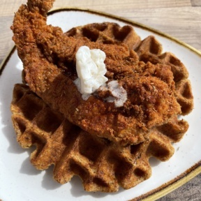 Gluten-free fried chicken and waffle from Cultivate Cafe