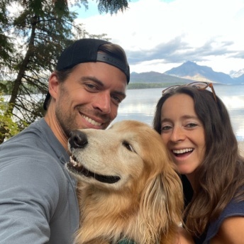 Jackie and Brendan and Odie in Glacier National Park Montana