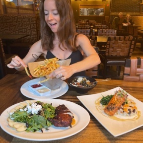 Jackie eating fries at Tempo