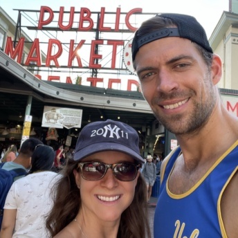 Jackie and Brendan at Pike Place Market in Seattle